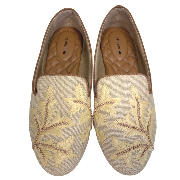 Birdies Shoes - Birdies Starling Raffia Flat Fabric Beaded Womens Botanico Loafer Shoe 8.5